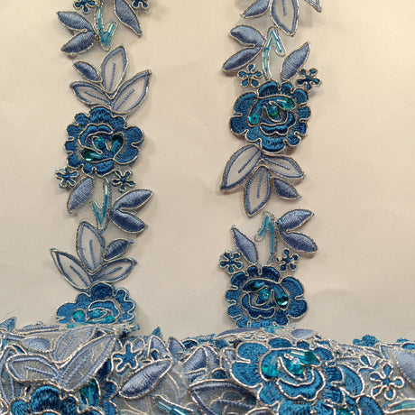 1 Yard Elegant Beaded & Corded Lace Trimming Embroidered on 100% Polyester Organza or Net Mesh for Bridal and Evening Wear 1.5 Inch Width