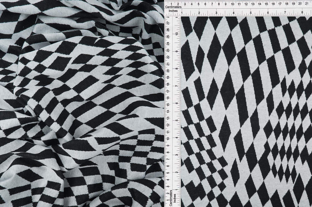 Double Knit Jacquard Checker Fabric Stretch Checkered Knit, 58/60" Wide