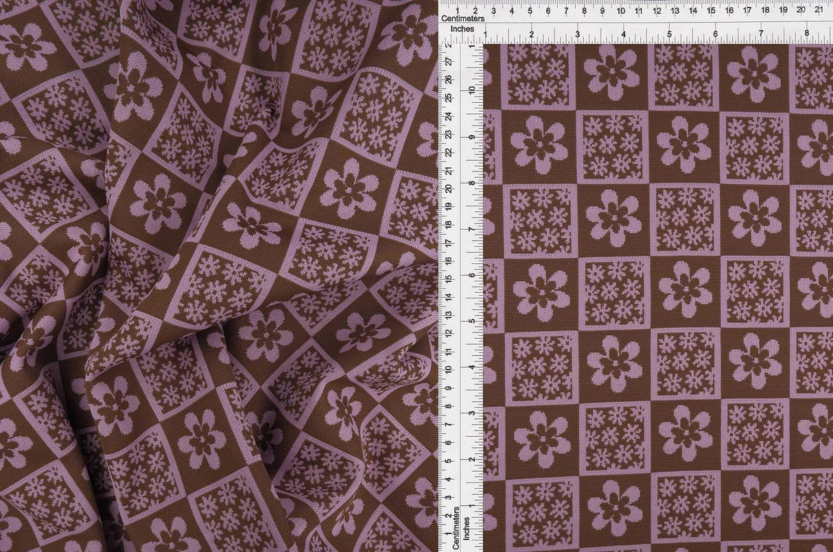 Double Knit Jacquard Flower Checker Fabric 1 Yard Soft Stretch Textured 58/60" Wide