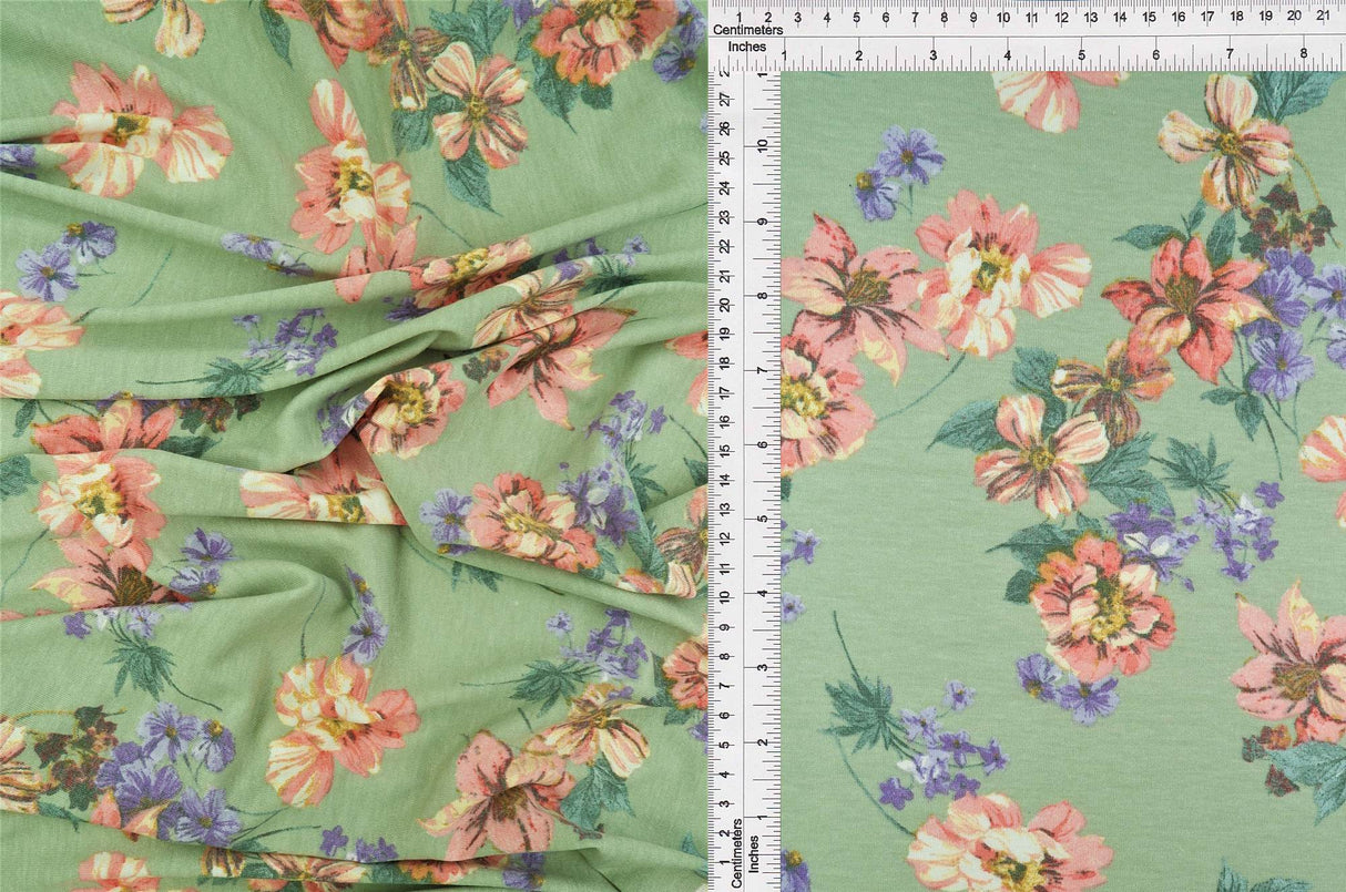 Vintage Floral Knit Fabric Soft Stretch Flower Print, 58/60" Wide