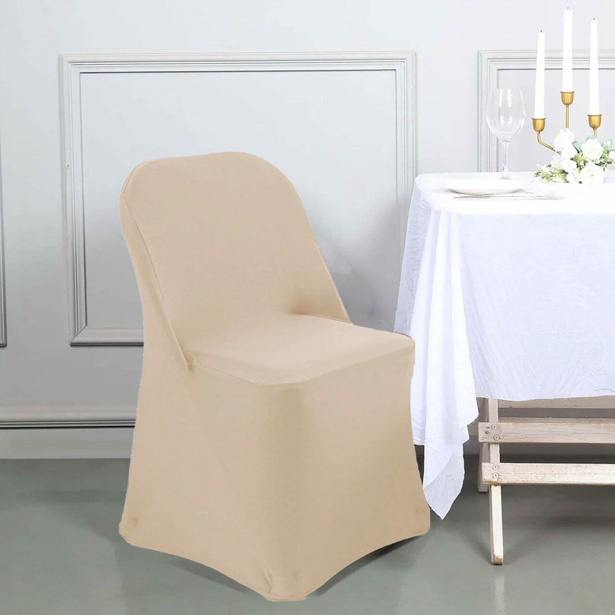 1 Piece Champagne Stretch Spandex Chair Cover for Sophisticated Folding Seating