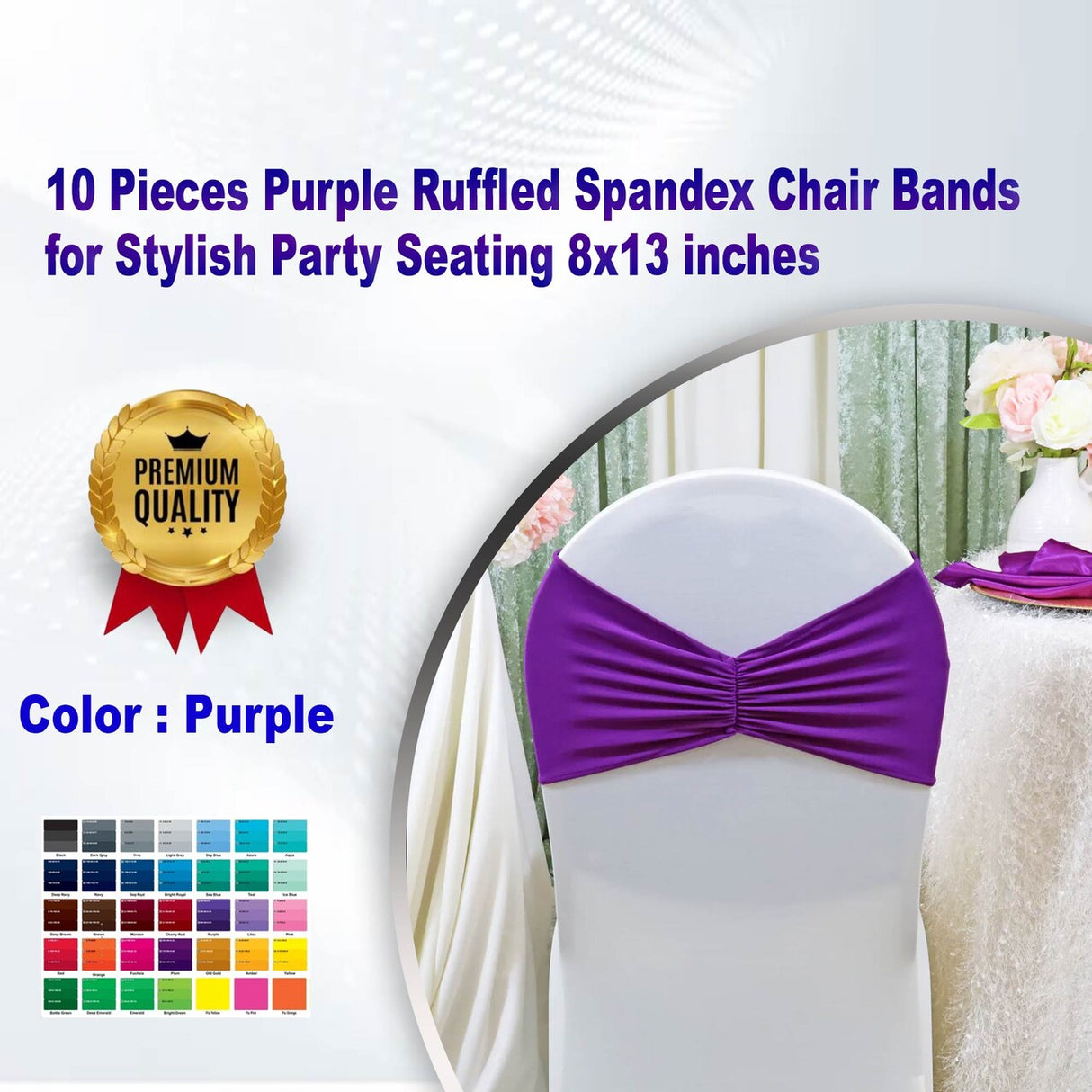 10 Pieces Purple Ruffled Spandex Chair Bands for Stylish Party Seating 8x13 inches