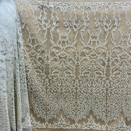 1 Yard Rose Gold Beaded Lace Fabric, Embroidered Polyester Mesh, 52" Wide,