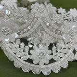 1 Yard Elegant Beaded & Corded Floral Lace Trim on Soft 100% Polyester Mesh