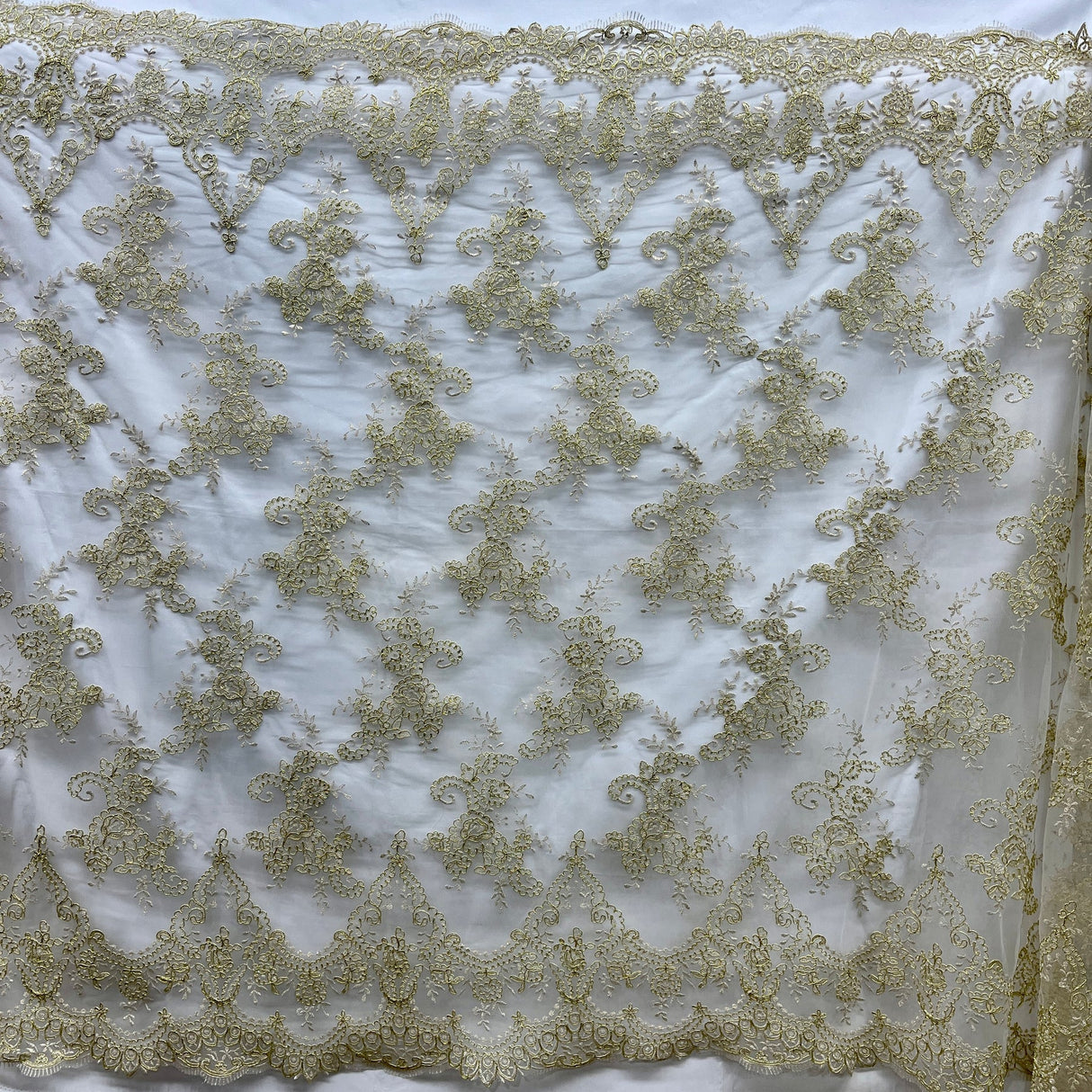 1 Yard Elegant Corded Bridal Lace Fabric Embroidered on Polyester Net Mesh 52" Width