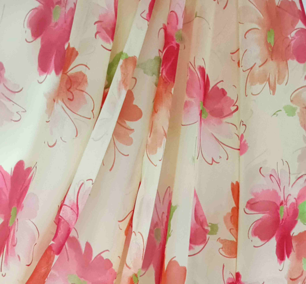 1 Yard Yellow Fuchsia Yoryu Chiffon Fabric Lightweight Sheer Polyester, 58/60" Wide for Elegant Apparel