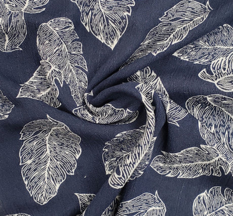1 Yard Rayon Crinkle Navy Ivory Woven Fabric, Lightweight Drapey 50/52″ Wide 100% Rayon