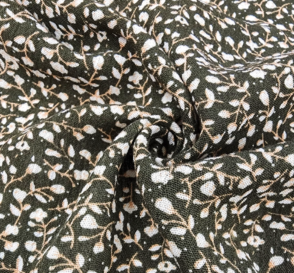 Rayon Crinkle Olive/Ivory Lightweight Pleated Crepon Fabric 50/52” Wide
