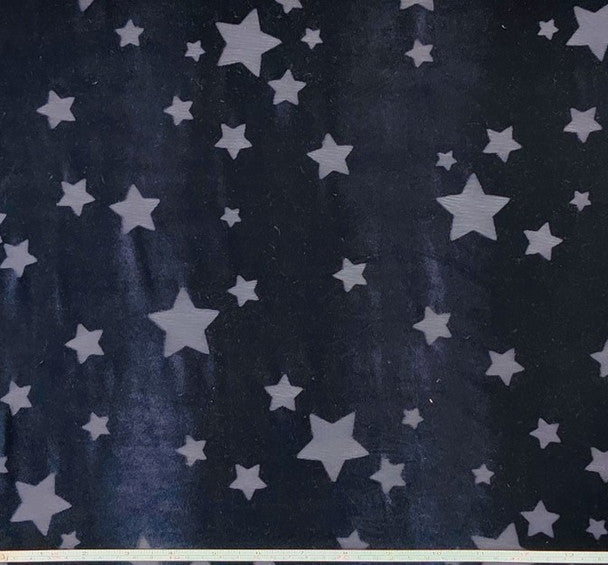 1 yard Crushed Burnout Velvet Navy Stars Fabric – 58/60" Wide Stretch Apparel Material