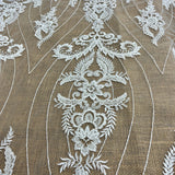 1 Yard Elegant Beaded & Corded Embroidered Bridal Lace on Polyester Mesh, GD-55519