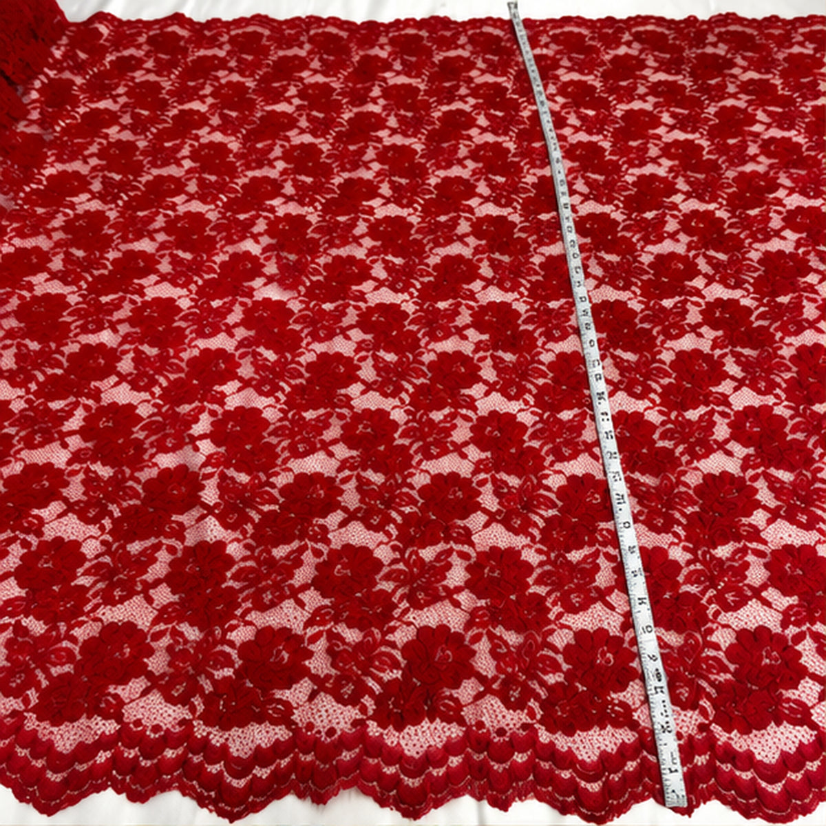 Corded Bridal Lace Fabric Embroidered Polyester Net Mesh 49 Inch