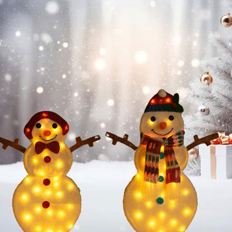 24 and 28 Inches Set of Two Light Up Snowmen Indoor Outdoor Decor
