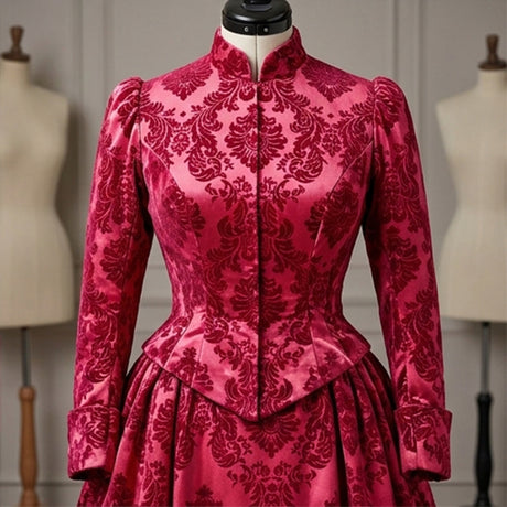 Damask Flocked Taffeta Fabric - Velvet Pattern for Events Decor