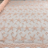 Beaded Lace Fabric Peach Embroidered Net Mesh 53 Inch by Yard