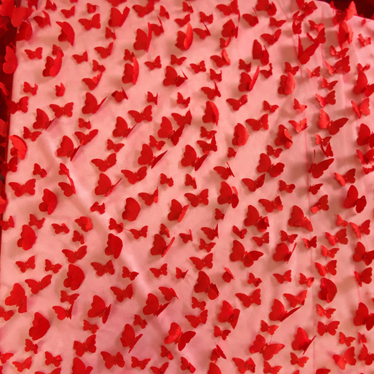 3D Butterflies Red Lace Fabric Embroidered Applique by the Yard