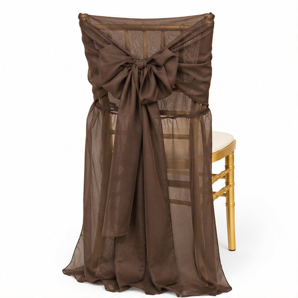Chocolate Brown Chiffon Chiavari Chair Cover With Sash Sheer