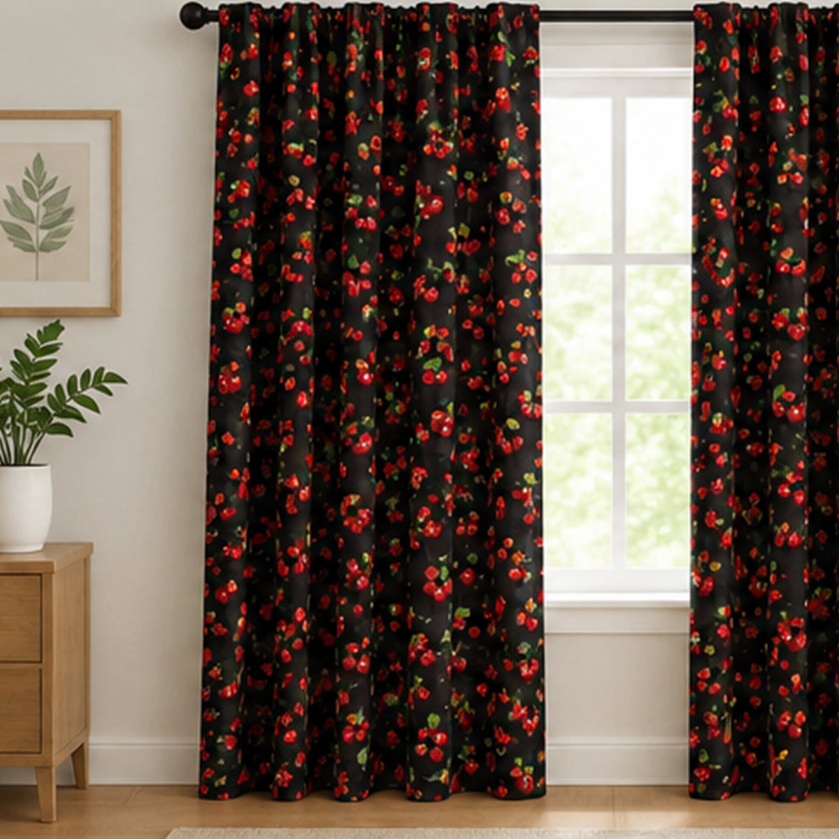 Cherry Print Poly Cotton Fabric 58 Inch Wide Durable Yardage