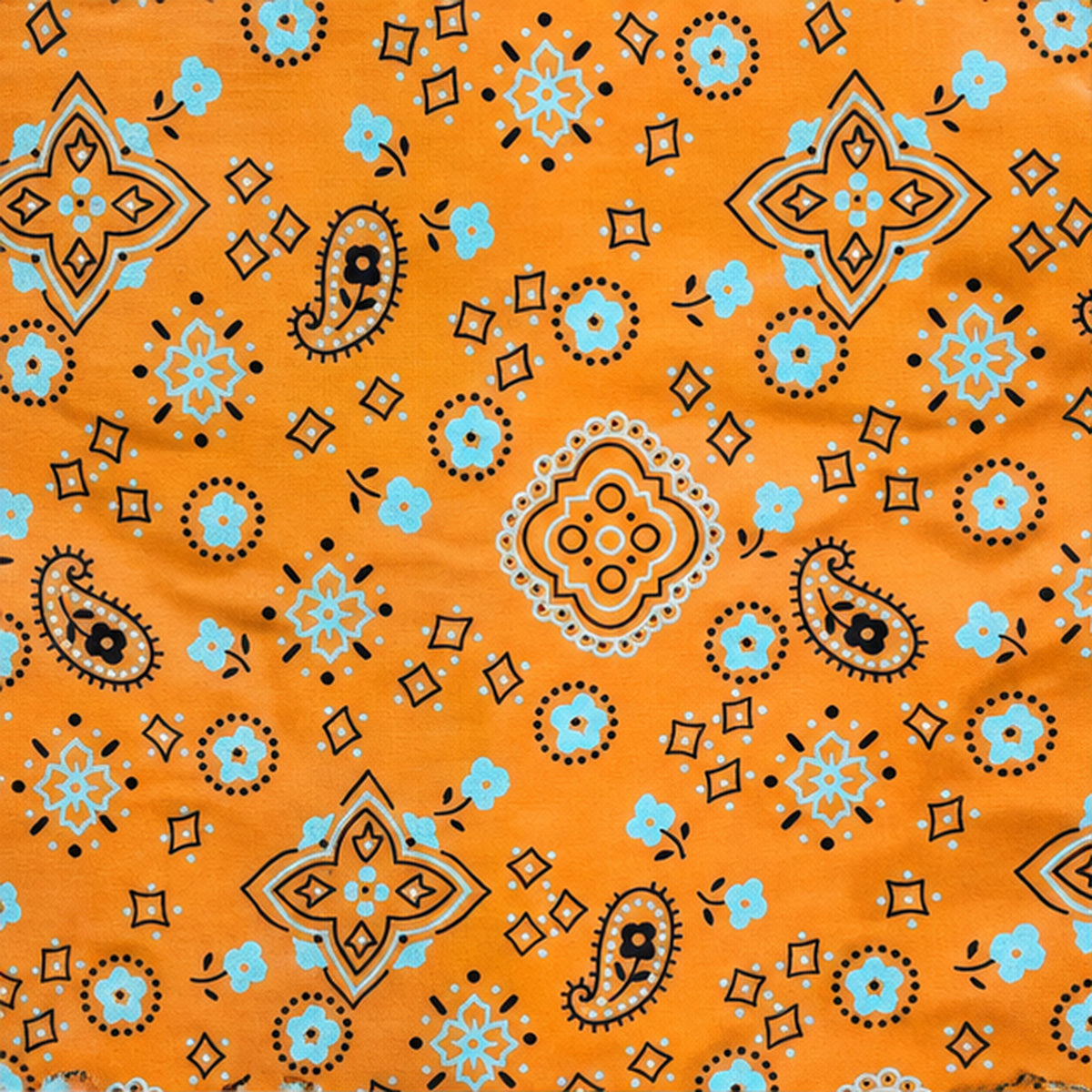 Paisley Bandanna Fabric Tangerine Poly Cotton Print by the Yard