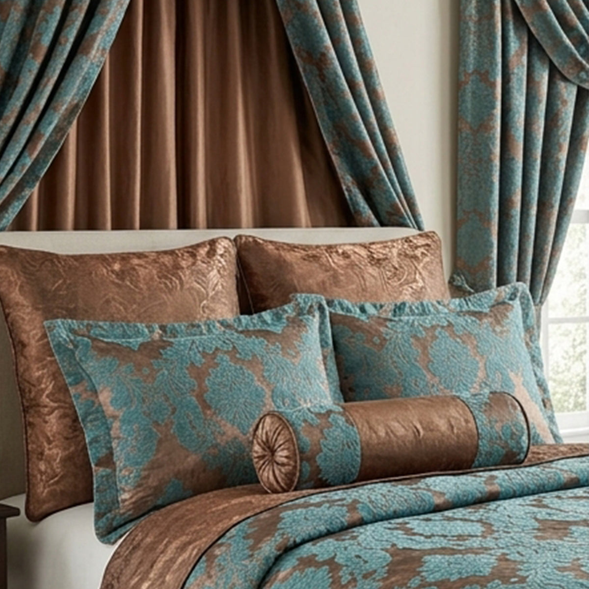 Flocked Damask Taffeta Fabric Velvet Flock Pattern by the Yard