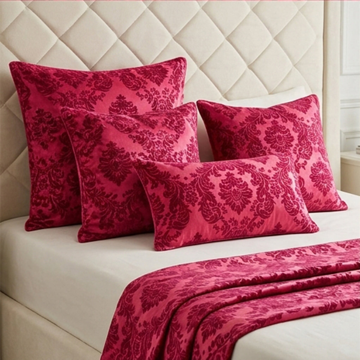 Damask Flocked Taffeta Fabric - Velvet Pattern for Events Decor