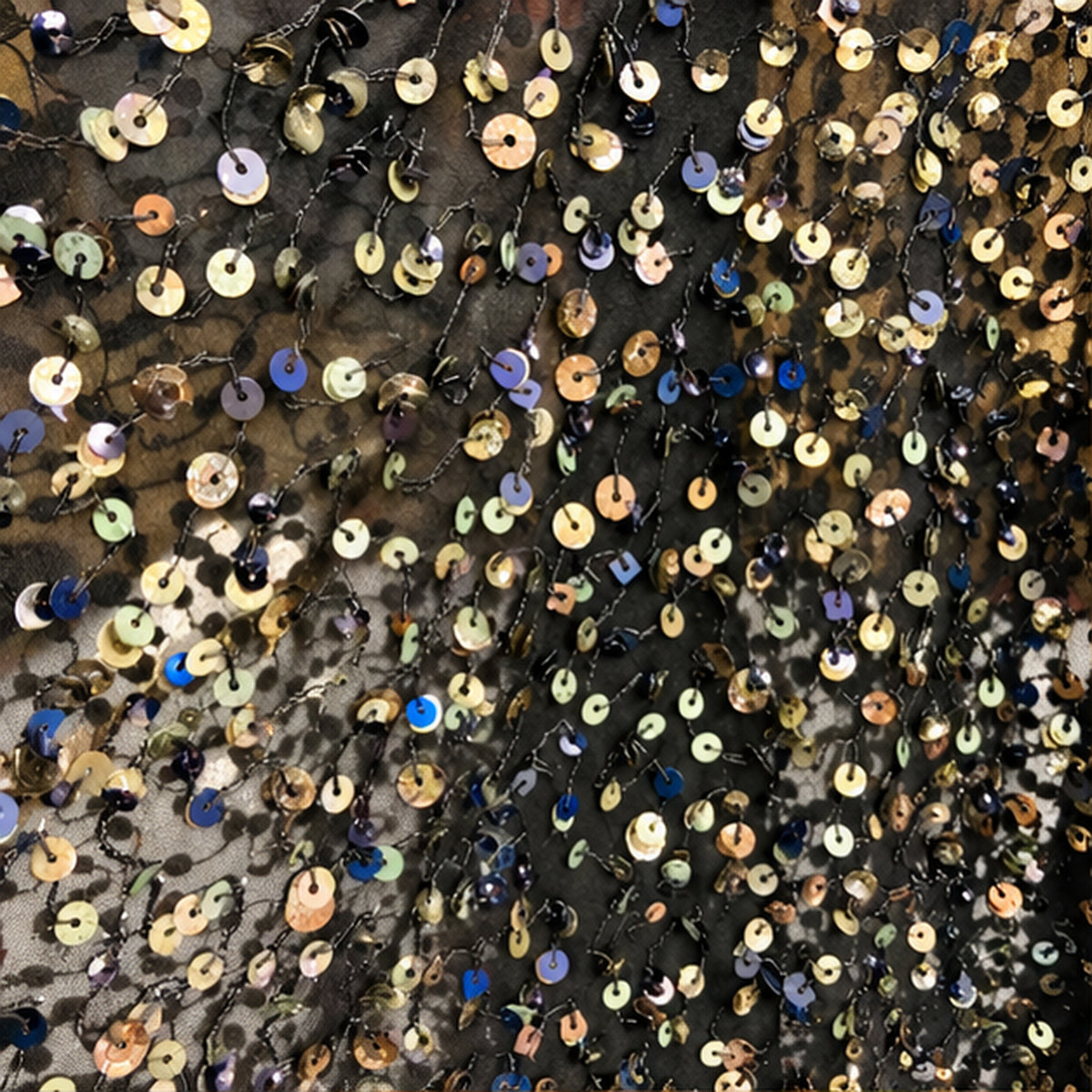 Sequined Lace Fabric Embroidered Black Chiffon Sheer by the Yard
