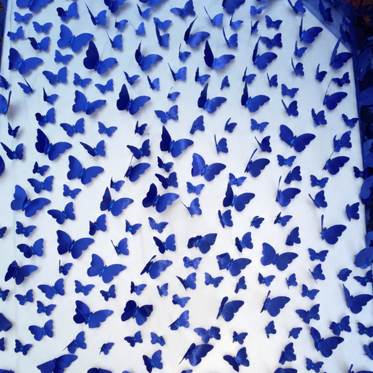 3D Butterflies Royal Blue Lace Fabric Embroidered by the Yard