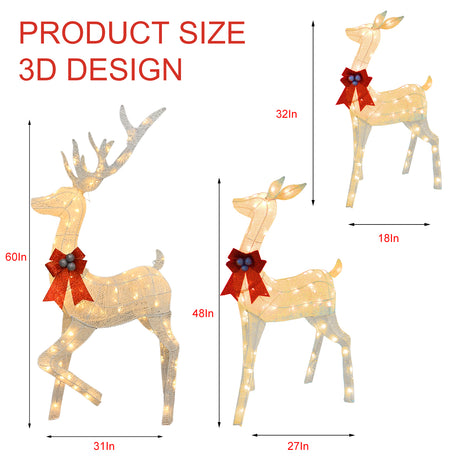 Outdoor Christmas Reindeer Set with Warm White LED Lights UL Listed Indoor/Outdoor Yard Decoration 31" 27" 18.5"