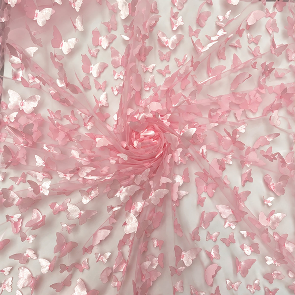 3D Butterflies Lt. Pink Lace Fabric Embroidered by the Yard Decor