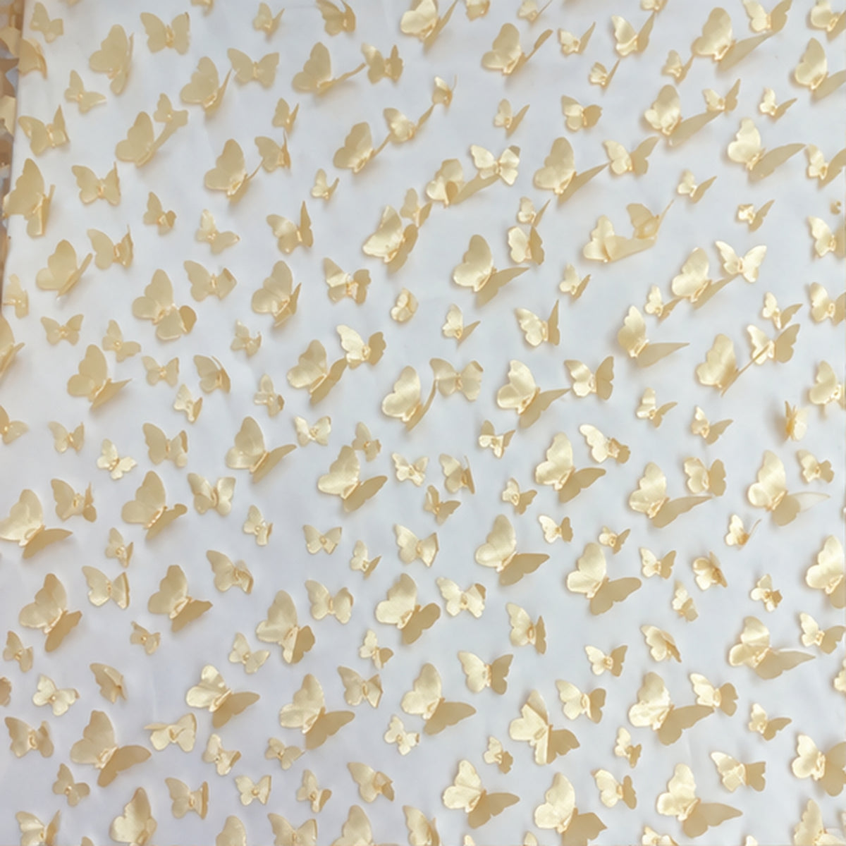 3D Butterflies Champagne Lace Fabric Embroidered by the Yard Decor