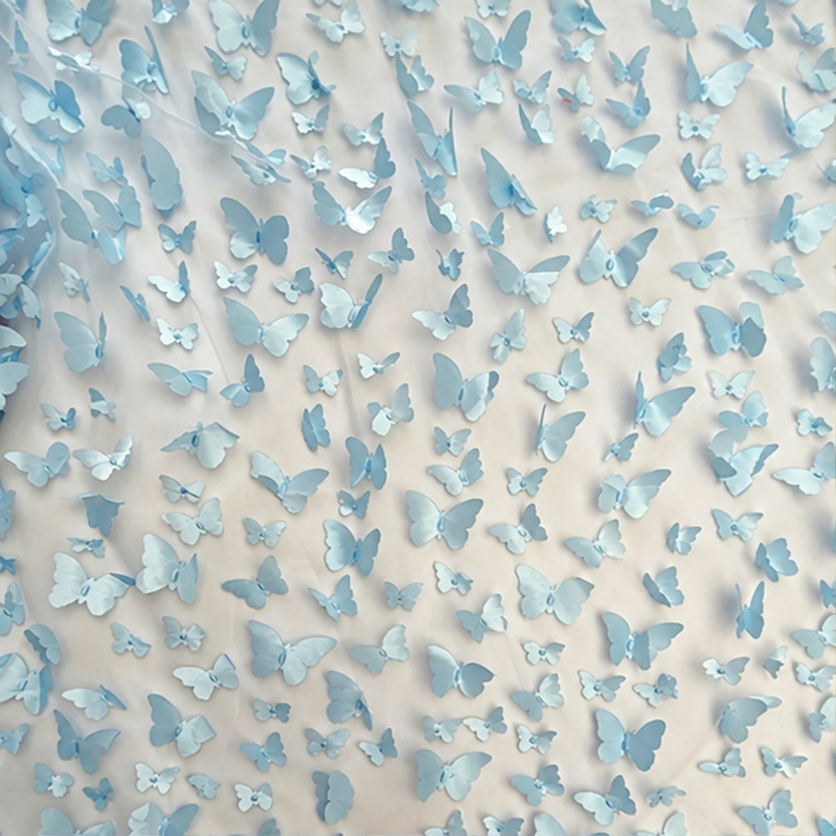 3D Butterflies Lt. Blue Lace Fabric Embroidered by the Yard Decor