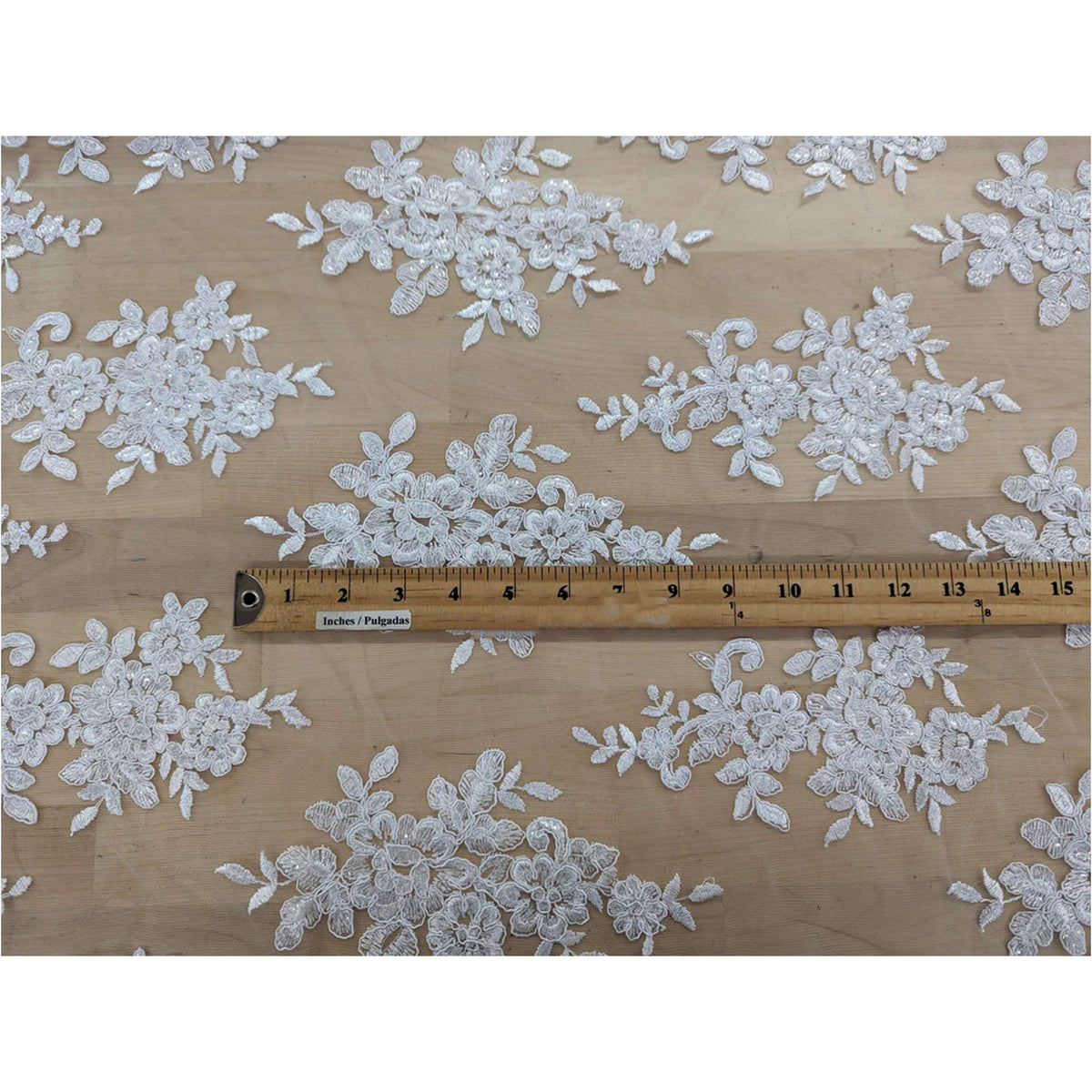 Bridal Lace With Sequins Polyester Lace Fabric - Multiple Colors, Corded Floral, Scalloped Edges, 50/51" Width (1 Yard)