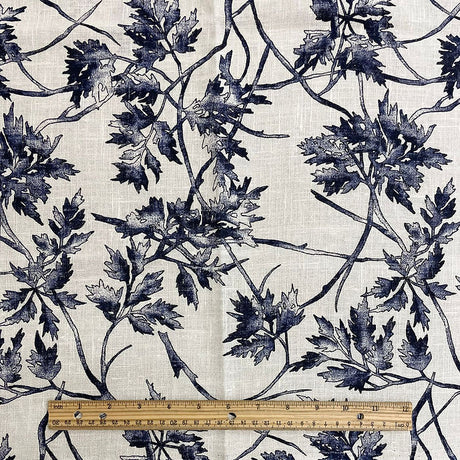 1 Yard Cream Pure Linen Grape Vines Print Fabric Midweight Printed 58 Inch Width
