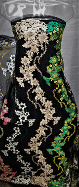 1 Yard Multicolor Bridal Floral Mesh Lace Fabric for Dresses, Decor, Gowns 54 Inch Width