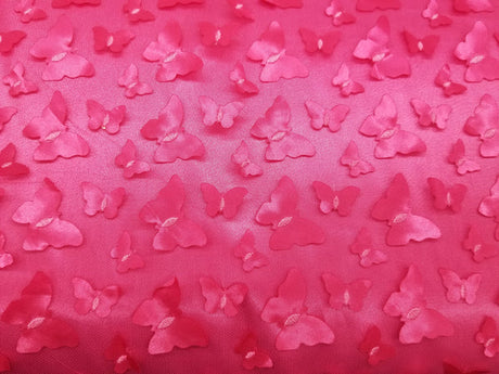 1 Yard 3D Butterfly Embroidered Fuschia Mesh Lace Fabric for Dresses and Crafts 50 Inch Width