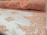 1 Yard Coral French Floral Mesh Lace Fabric for Bridal Dresses and Event Decor 54 Inch Width