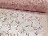 1 Yard Pink Metallic Flowers Sequins Mesh Lace Fabric for Tablecloths and Costumes 54 Inch Width