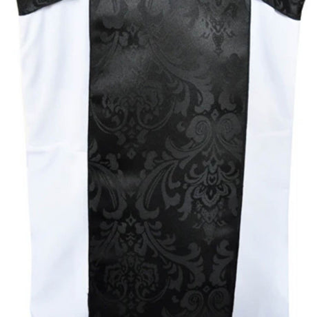 10 Pieces Elegant Black Floral Damask Jacquard Chair Sashes 7.5 x 108 Inches