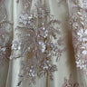 1 Yard Whimsical Pink Beaded 3D Floral Lace Fabric on Net Mesh 50 inch Width