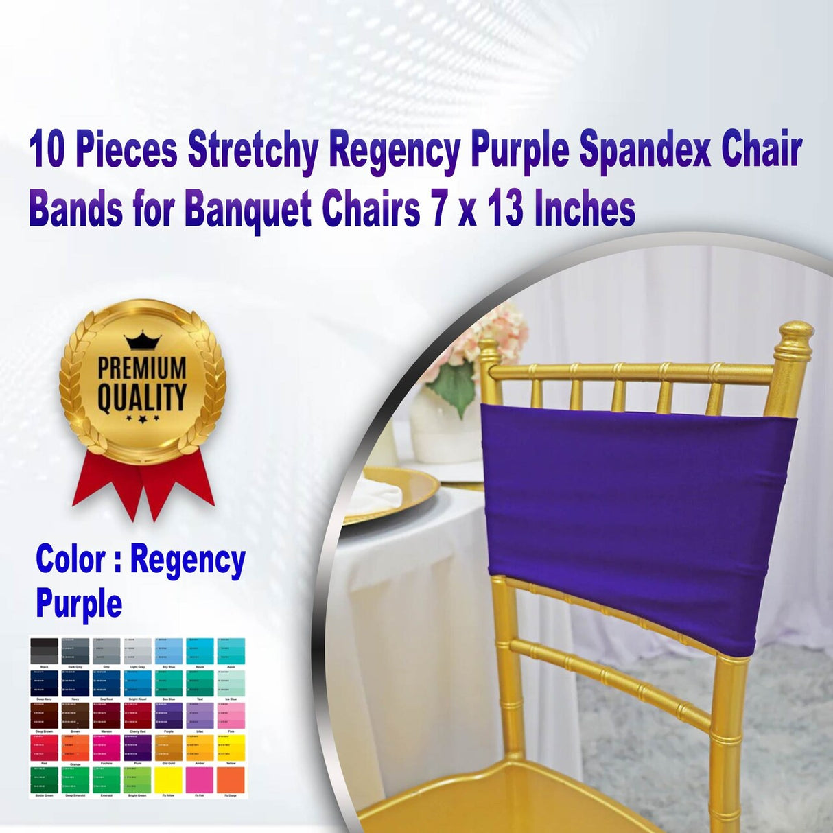 10 Pieces Stretchy Regency Purple Spandex Chair Bands for Banquet Chairs 7 x 13 Inches
