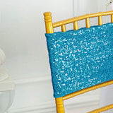 10 Pieces Shimmering Turquoise Sequin Spandex Chair Bands 7 x 13 Inches