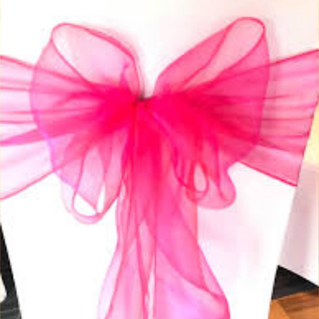 10 Pieces Fuchsia Organza Fabric Chair Wraps, 12"x116" Sophisticated Angled Design