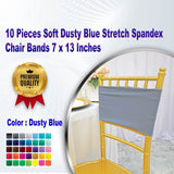 10 Pieces Soft Dusty Blue Stretch Spandex Chair Bands 7 x 13 Inches