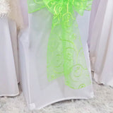 10 Pieces Apple Green Embroidered Sheer Organza Chair Sashes 8"x108" for Elegant Occasions