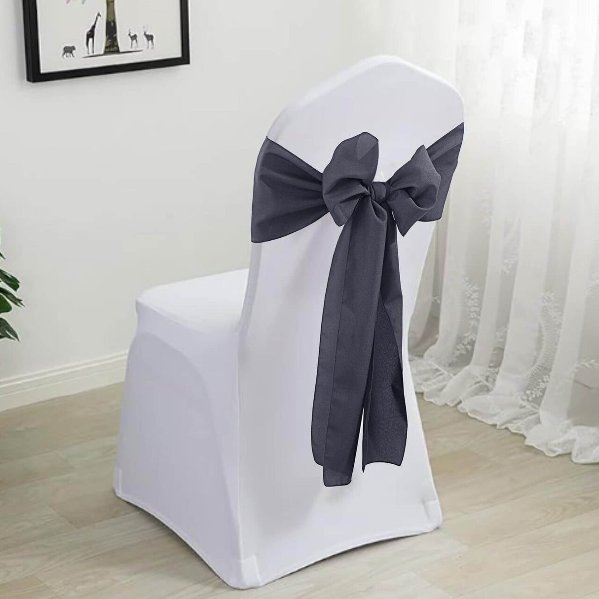 10 Pieces Pewter Charcoal Polyester Chair Sashes, Sleek Wrinkle Free Event Styling 8"x108"