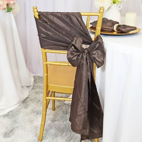 10 Pieces Refined 9.5 by 108 inch Pintuck Taffeta Chair Sashes Chocolate