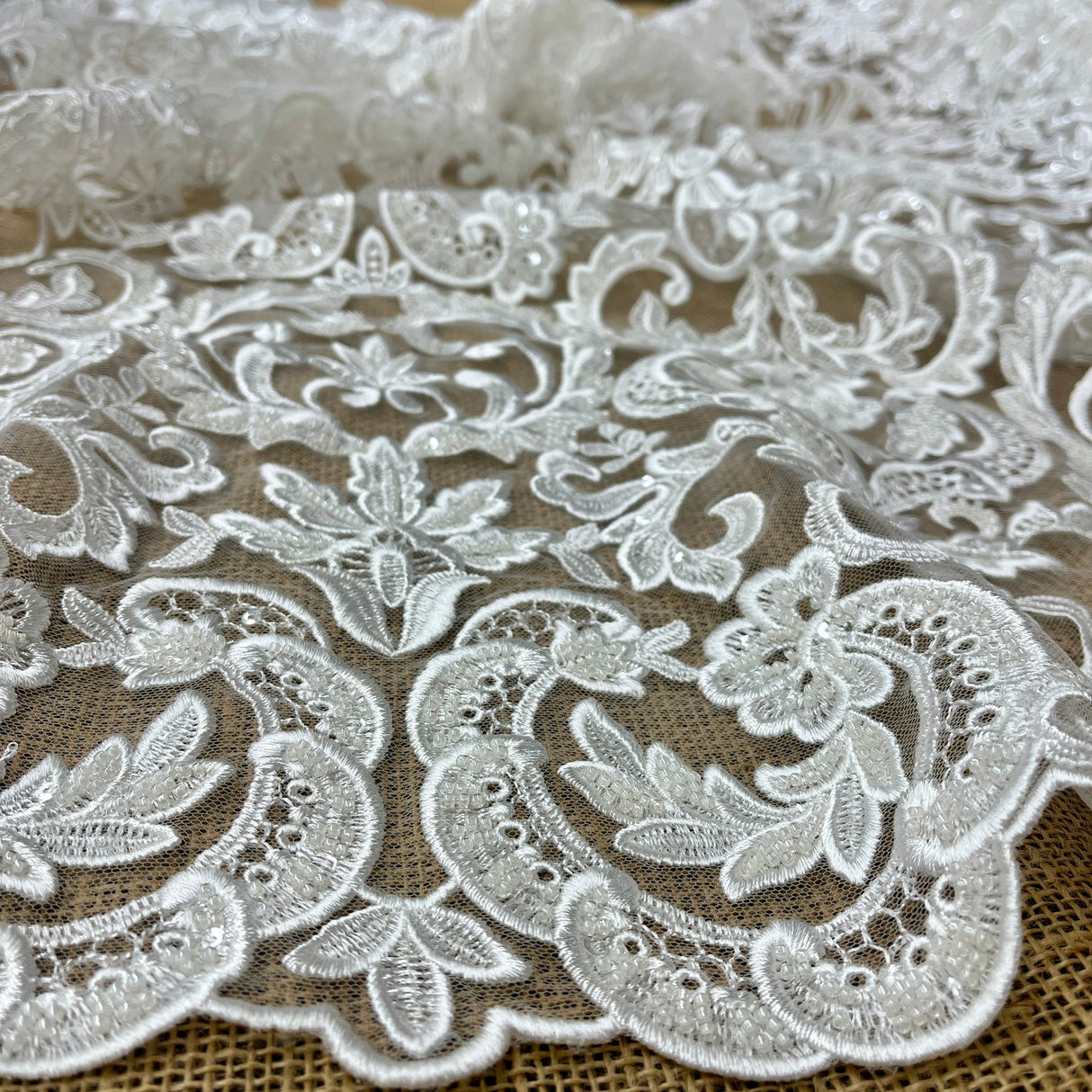 1 Yard Beaded Lace Fabric Embroidered on Polyester Net Mesh 51" Wide Elegant Special Occasion Fabric