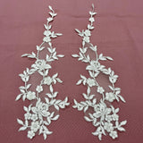 1 Yard Beaded and Corded Floral Lace Applique Net Mesh 17" x 4.5" Each Side
