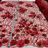 1 Yard Dazzling Yellow Beaded Sequined 3D Floral Lace Fabric on Net Mesh 52 inch Width