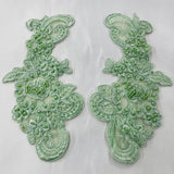 1 Yard Beaded Corded Floral Lace Applique on Sheer Polyester Organza, Embroidered Fabric for Dresses & Gowns