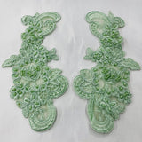 1 Pair 8.5" x 3.5" Each Side Beaded & Corded Floral Lace Applique 100% Polyester Organza